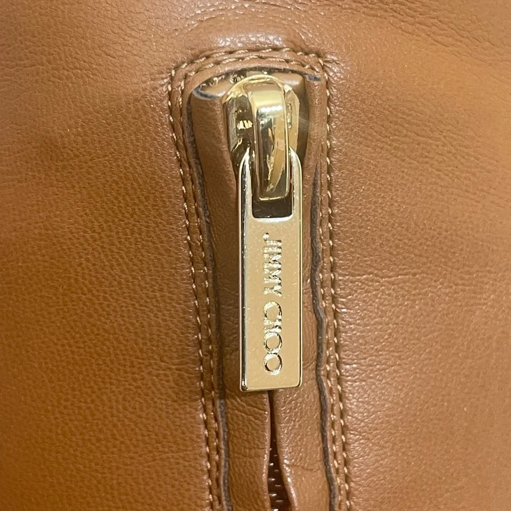 JIMMY CHOO Bryson 100 Tan Stretch Bonded Fabric Over-The-Knee‎ Boots Tan SZ 35.5